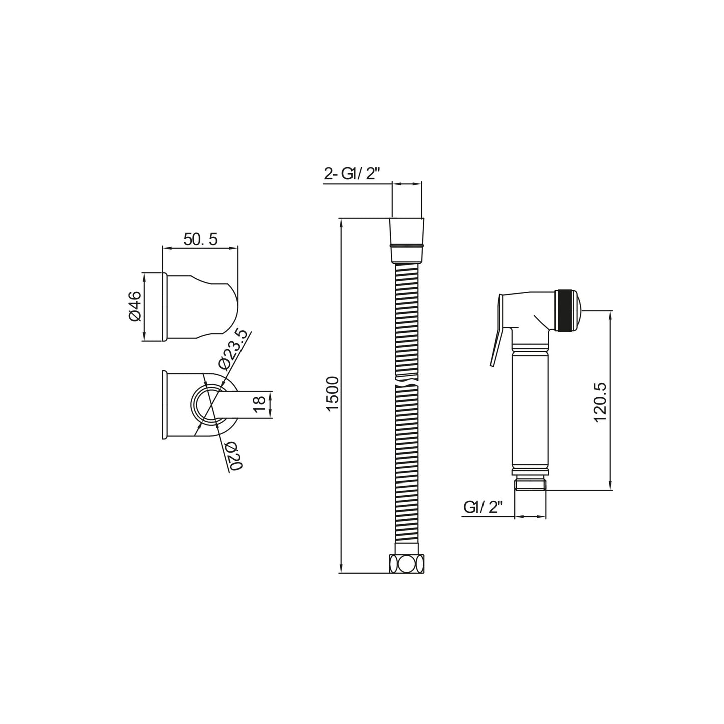 Douche Handset , Flexi and Holder Chrome
