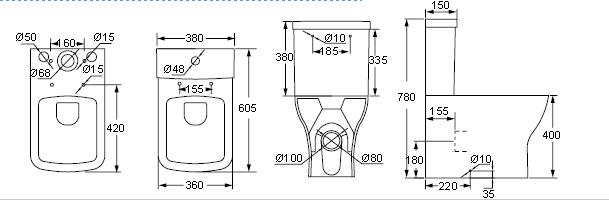 Porto Rimless Closed Back Complete Toilet inc Seat and Fittings