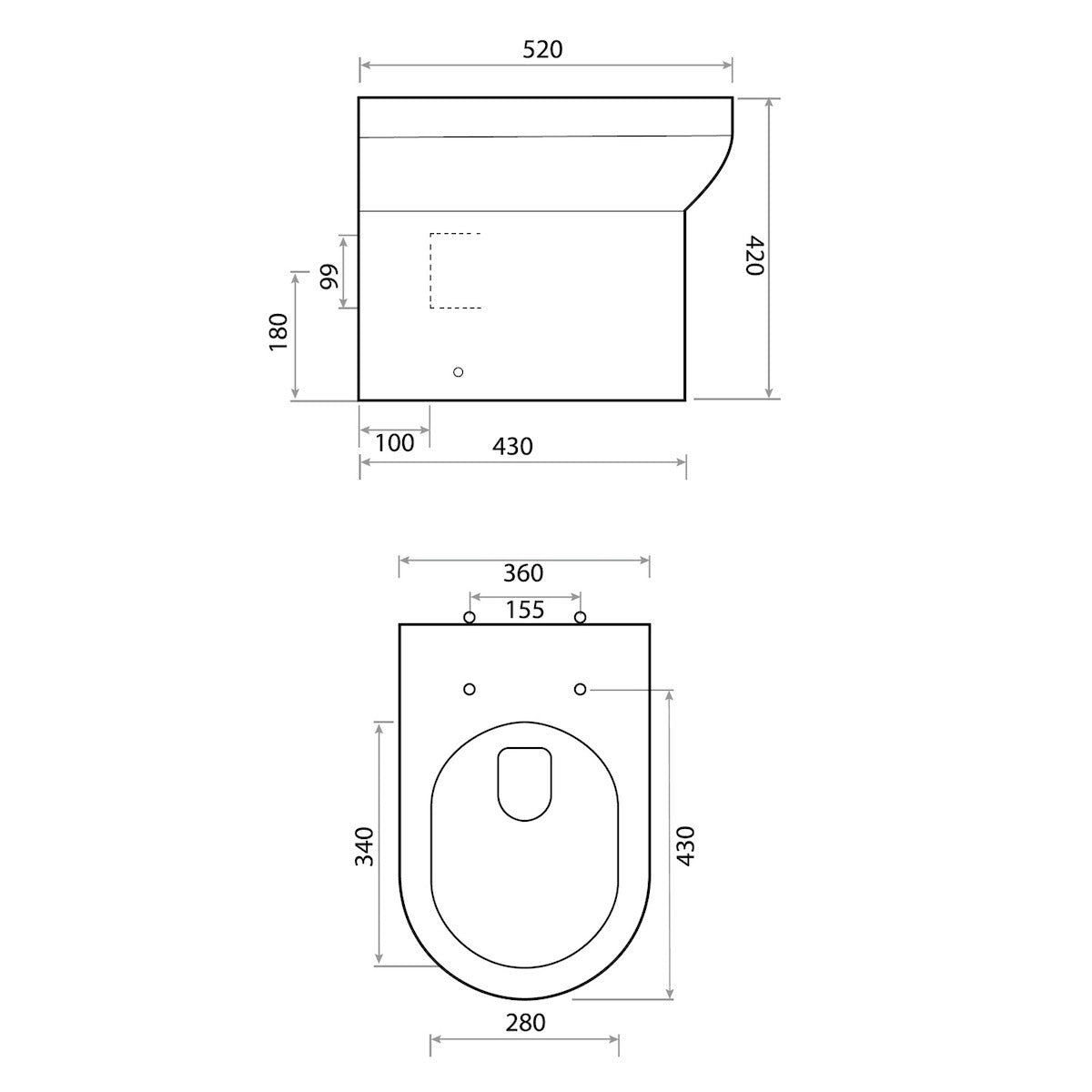 Spa Rimless Back To Wall Pan & Wrap Over Seat