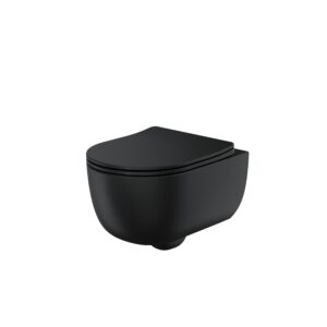 Riviera Rimless Round Wall Hung Pan Including Soft Close Seat - Matt Black