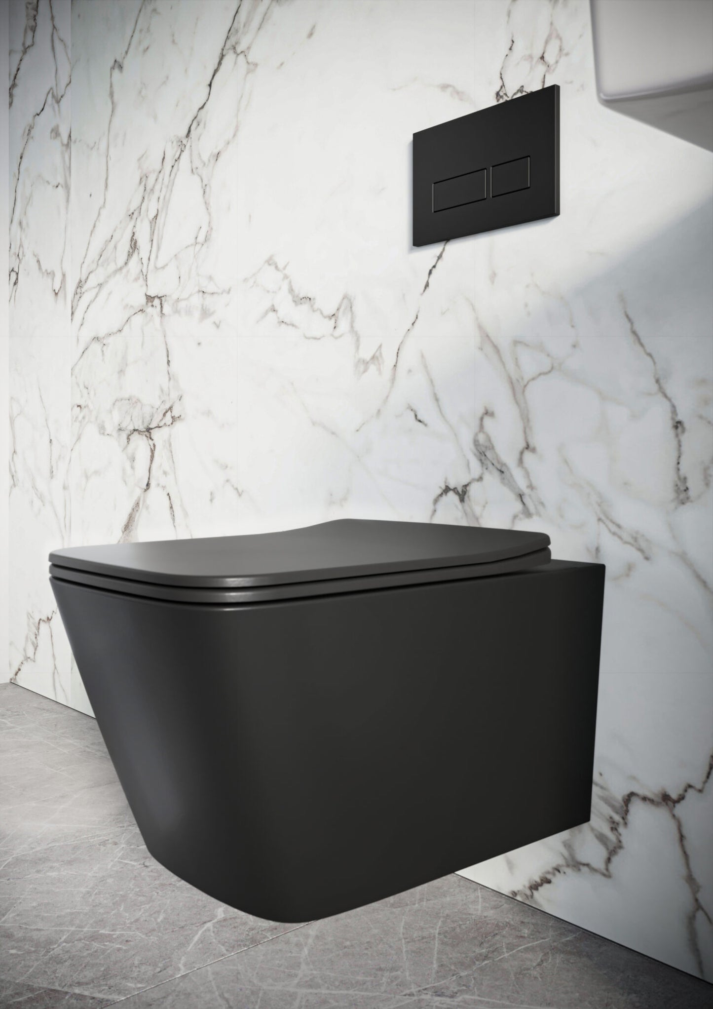 Riviera Rimless Square Wall Hung Pan Including Soft Close Seat - Matte Black