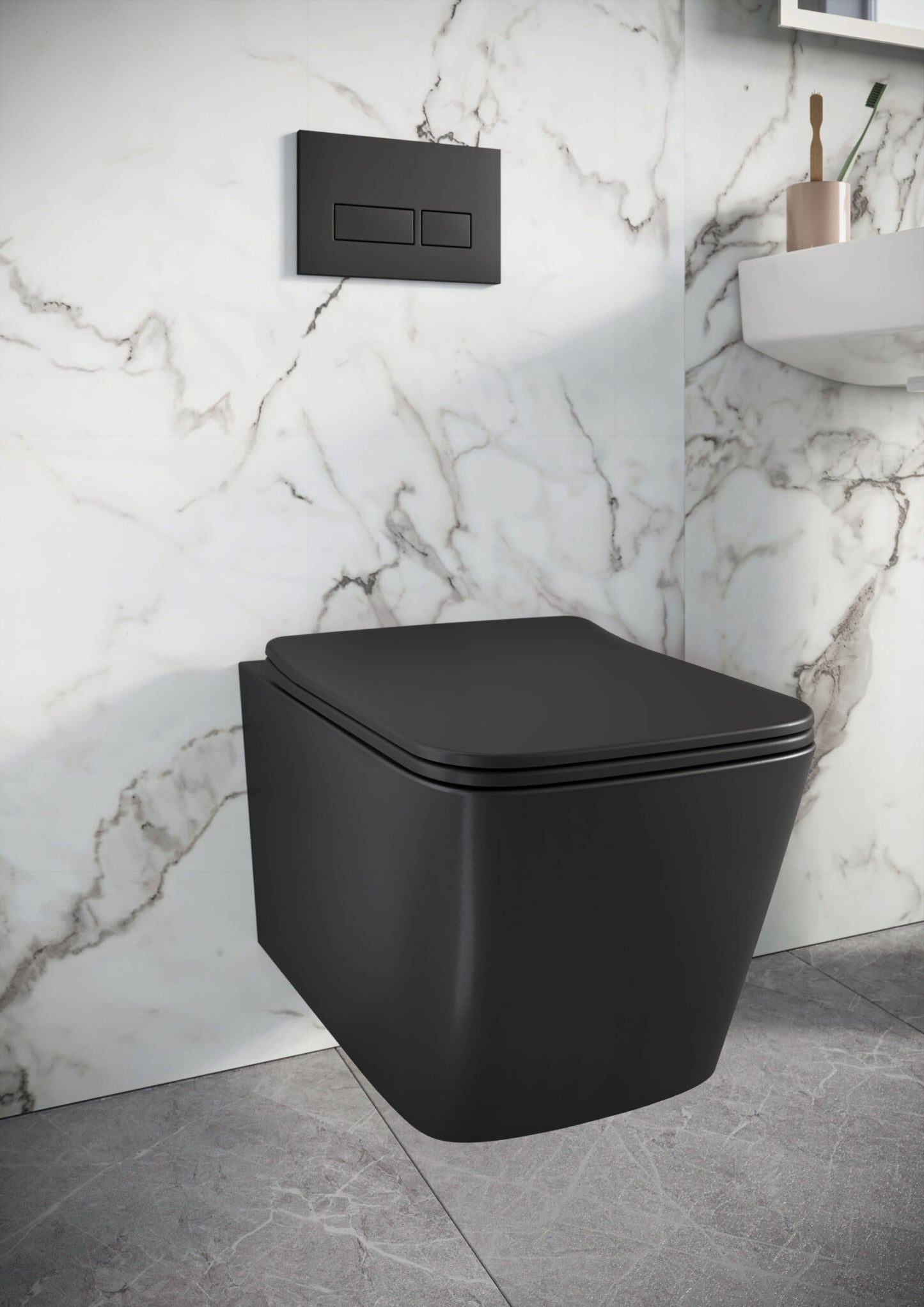 Riviera Rimless Square Wall Hung Pan Including Soft Close Seat - Matte Black