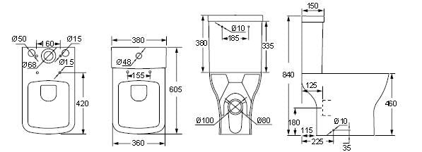 Porto Rimless Open Back Pan Comfort Height, Cistern & Wrap Over Seat