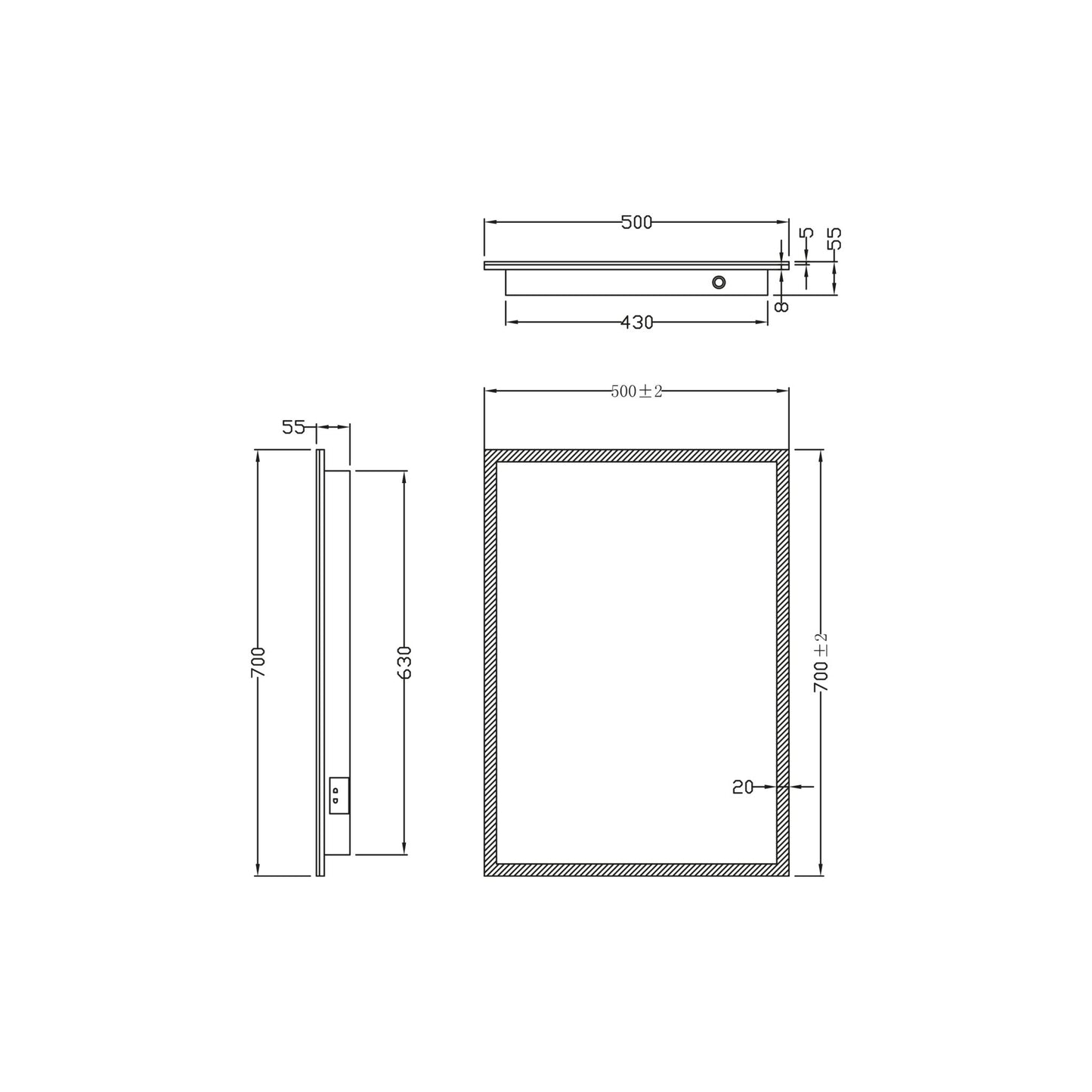 Mosca LED Mirror with Demister Pad and Shaver Socket 500x700mm