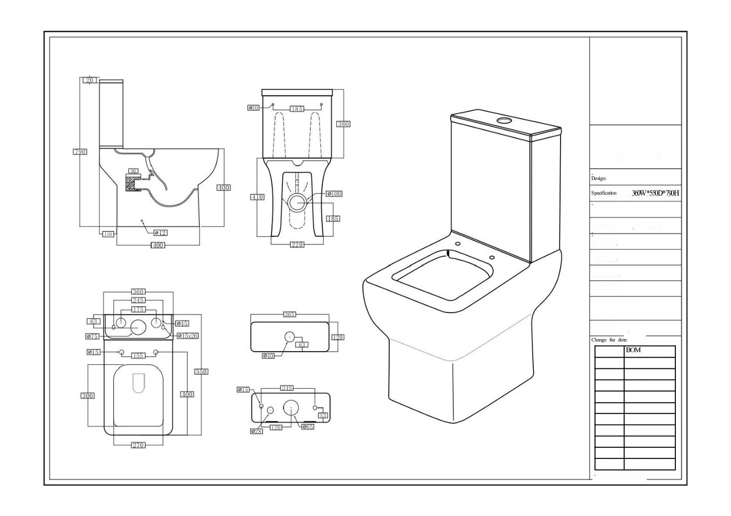 Choices 550 Open Back Pan Including Cistern & Soft Close Seat