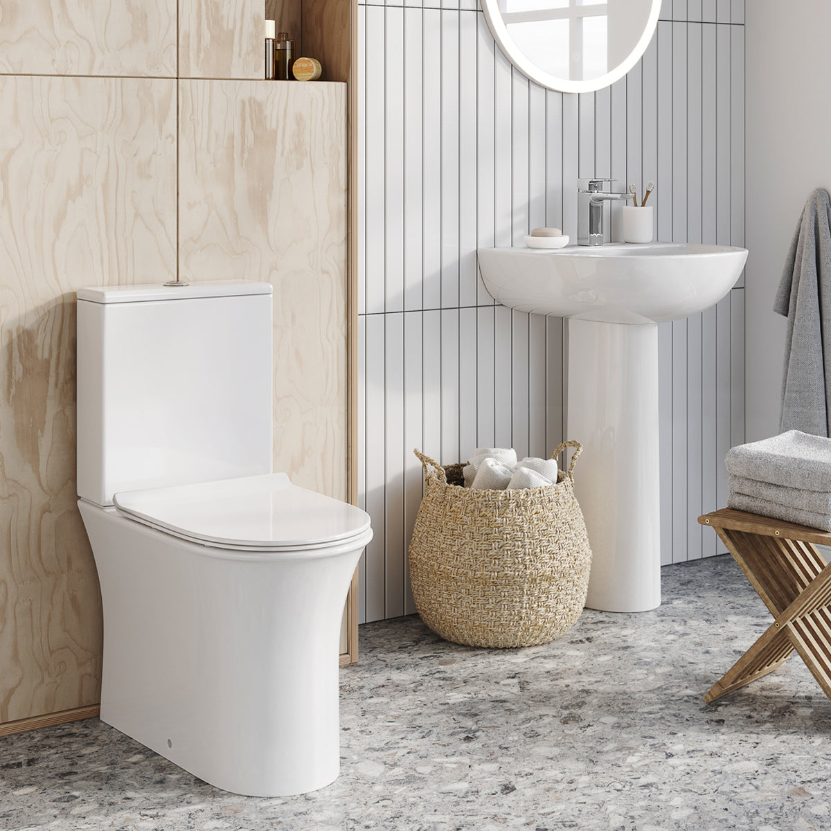 Deia Rimless Closed Back Pan Including Cistern & Soft Close Seat