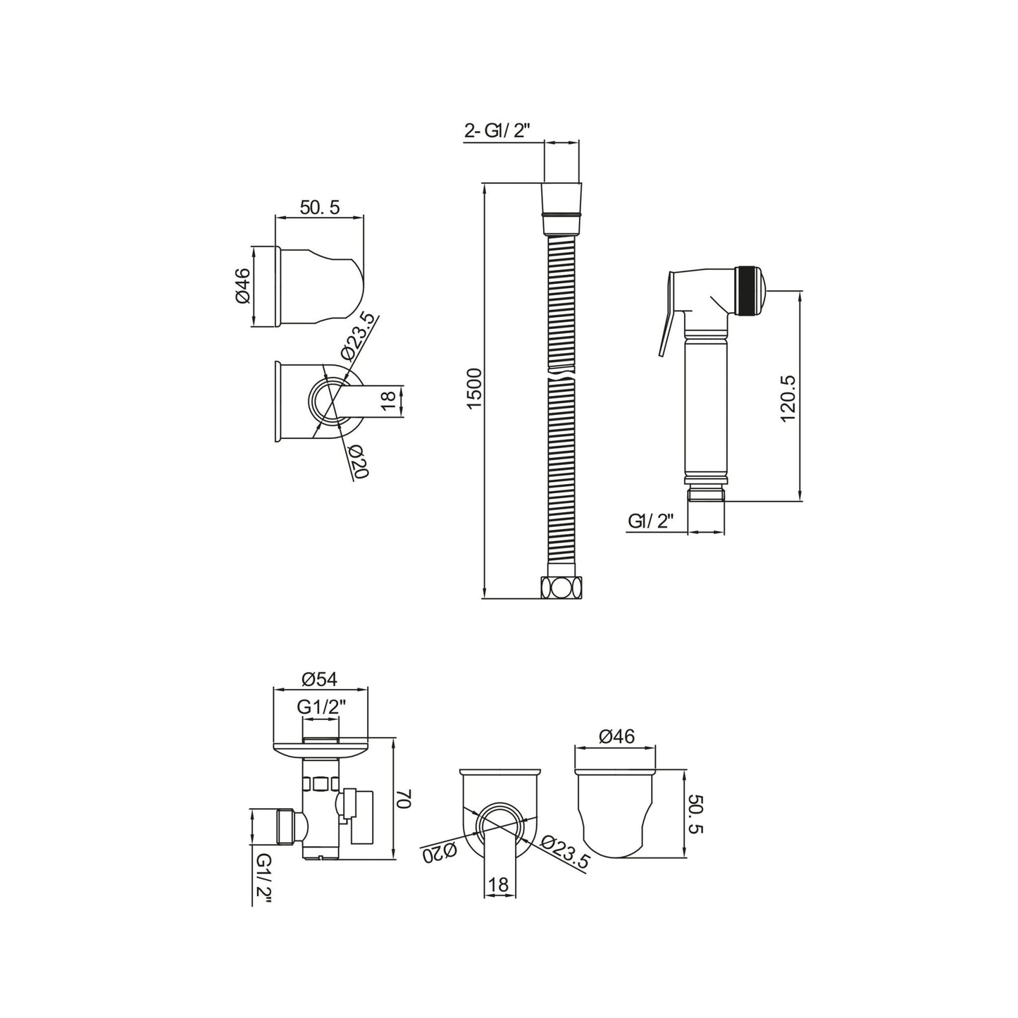 Douche Handset , Flexi , Holder and Oulet Elbow