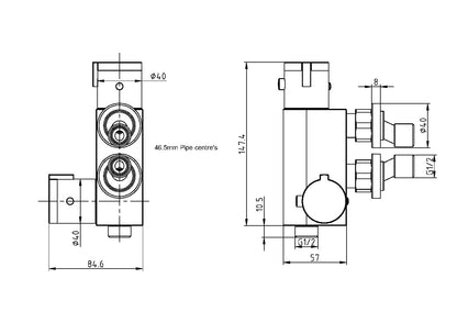 Thermostatic Vertical Valve for Douche Black