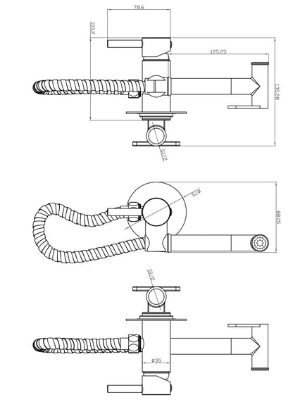 Douche Handset, Flexi, Holder and Outlet Elbow Brushed Nickel