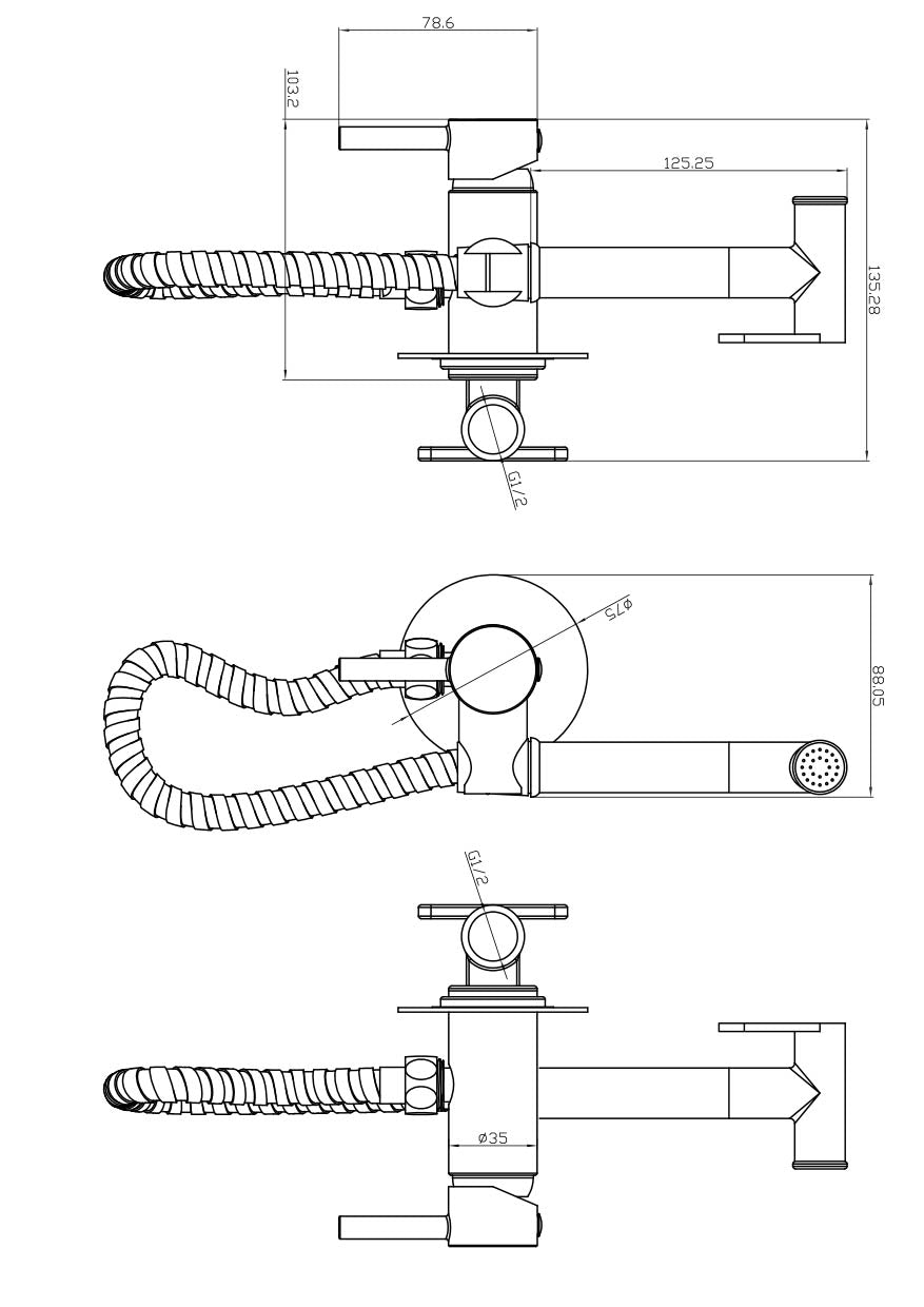 Douche Handset, Flexi, Holder and Outlet Elbow Brushed Bronze