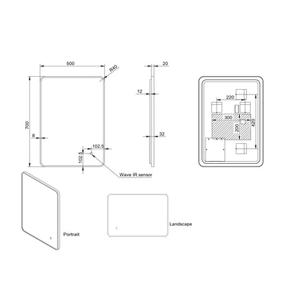 ALFIE SOFT EDGE LED MIRROR BRASS 500×700