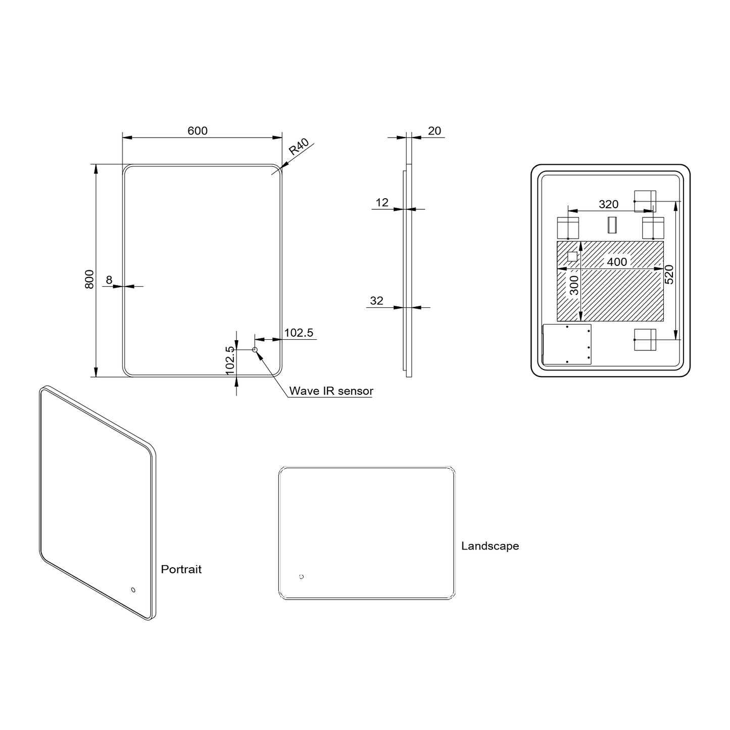 ALFIE SOFT EDGE LED MIRROR BRASS 600×800