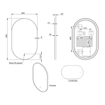 AUBREY LED MIRROR BLACK 500×800