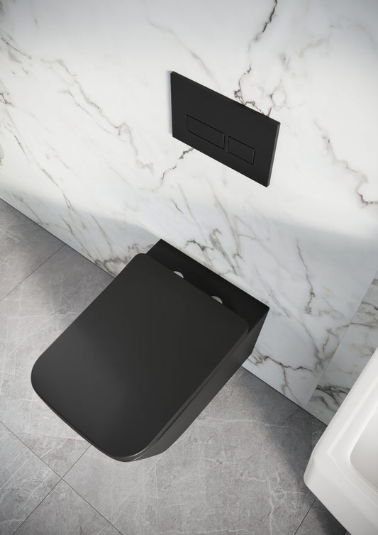 Riviera Rimless Square Wall Hung Pan Including Soft Close Seat - Matte Black