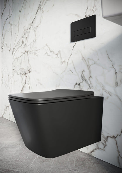 Riviera Rimless Square Wall Hung Pan Including Soft Close Seat - Matte Black