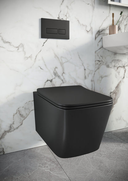 Riviera Rimless Square Wall Hung Pan Including Soft Close Seat - Matte Black