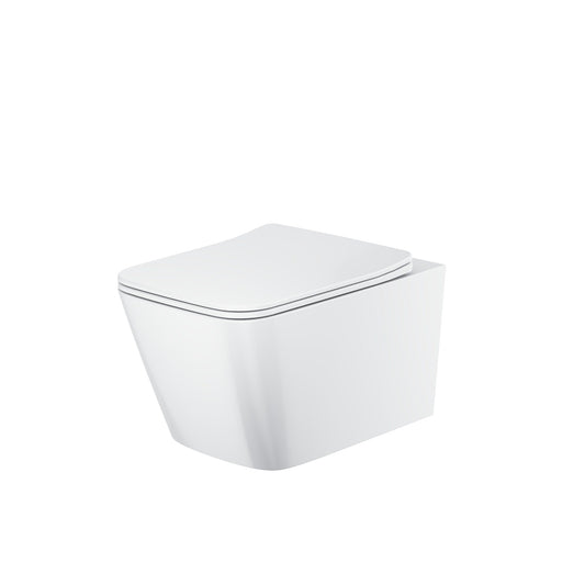 Riviera Rimless Square Wall Hung Pan Including Soft Close Seat - Gloss White