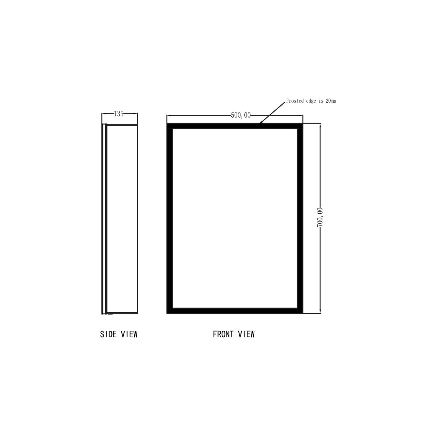 Mia LED Mirror Cabinet 500x700mm